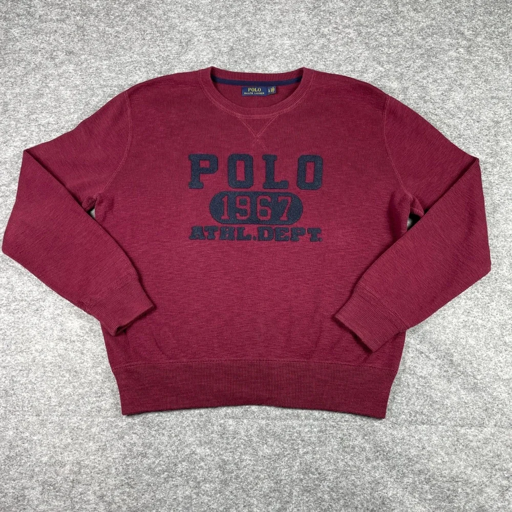 Polo Ralph Lauren Sweatshirt Mens L Burgundy 1967 Athl Dept Ribbed Crew Neck